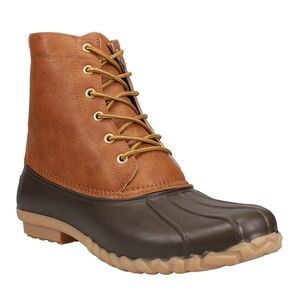 London Fog Tan and Dark Brown Waterproof Lace-Up Duck Boots
